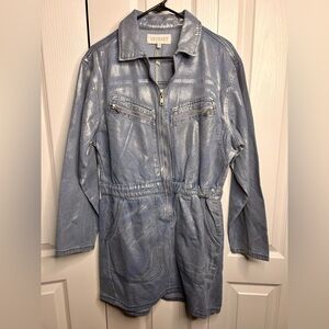 Veveret‎ Women’s Denim Shimmer Zip Collared Long Sleeve Dress Size Large L NWT